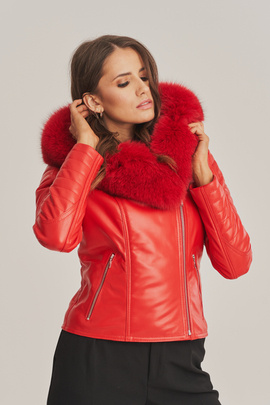 Dámská krátká červená kožená bunda -100% jehněčí kůže - Model: Monica