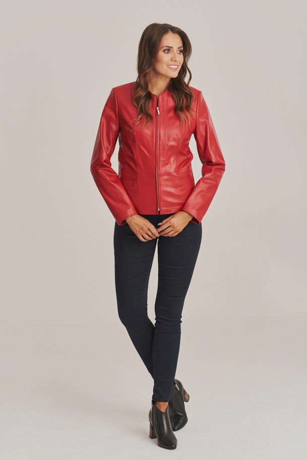 Dámská červená kožená bunda - 100% jehněčí kůže - Model: Eva