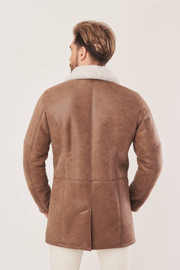Pánský zimní béžový kabát - Kožich
